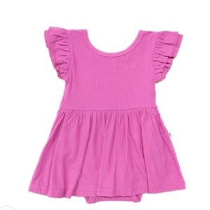 PLAY by Little Sleepies Pink Ribbed Flutter Twirl Dress Bodysuit 6-12m EUC!